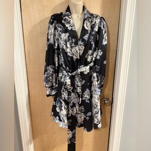 Milly size 12 wrap dress black with grey and white roses